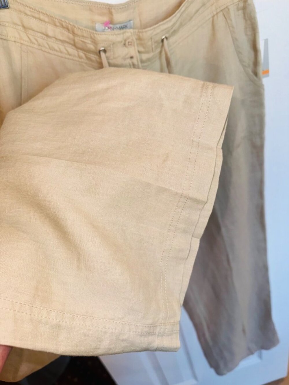 NWT John Mark Wide Leg Linen Crop Pants S Beige Linen Relaxed Fit Sustainable - Picture 11 of 11